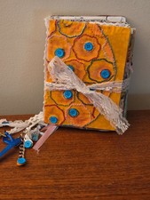 handmade junk journal - embellished pages, original artwork, lace, hanging jems