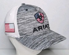 Ariat U.S. Flag Snapback Trucker Hat Gray OSFM 110 Flexfit Tech Yupoong