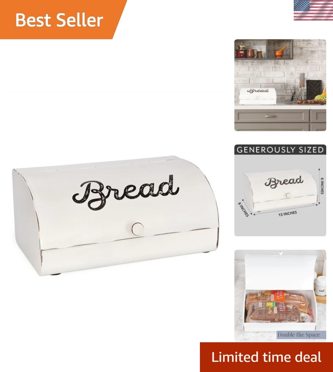 Compact Rustic White Bread Bin with Elegant Hinged Lid for Countertop Use