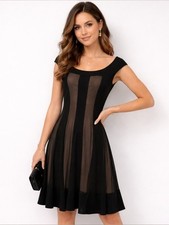 Maggy London Black Illusion Mesh Stripe Cocktail Dress Fit  Flare Size 4