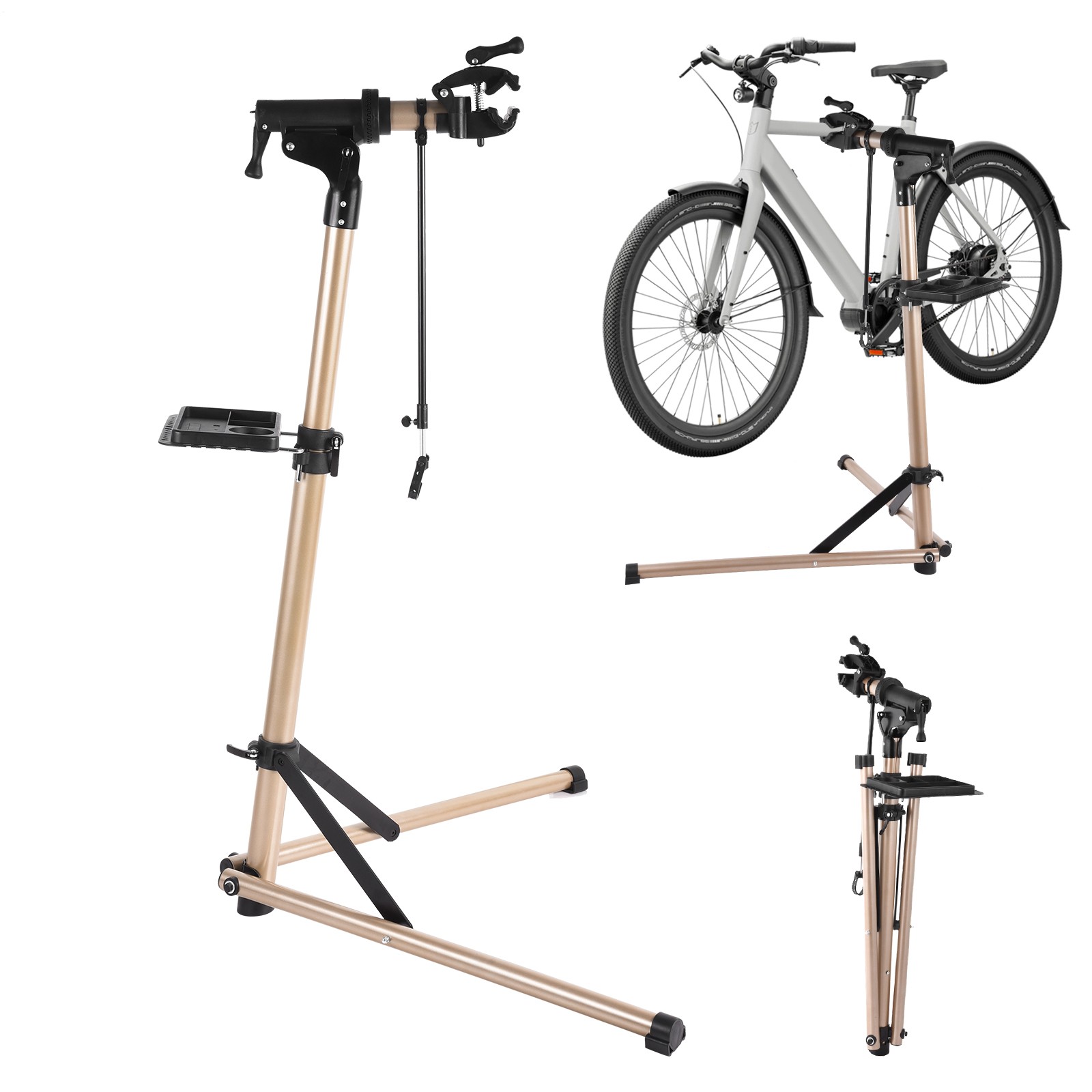 Heavy Duty Bike Repair Stand Adjustable Maintenance Folding Bike Rack w/Tool Tra