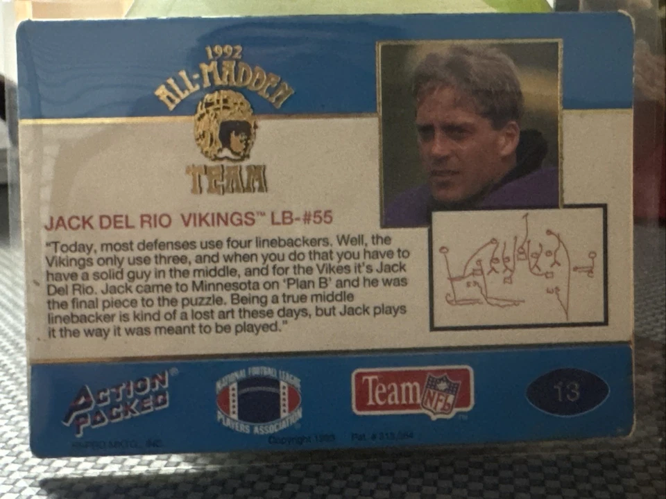 1992 Action Packed The All-Madden Team - Jack Del Rio #13G 24 Kt. Gold - Image 2 of 2