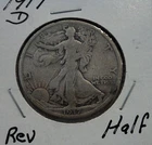 1917-D Reverse Mint Mark Walking Liberty 90% Silver US Half Dollar