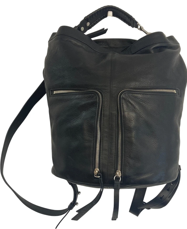 AllSaints Rucksack schwarz Leder Bucket Style verstellbare Riemen Reißverschluss