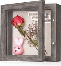 5x5 Small Shadow Box Frame with Linen Back - Sturdy Rustic 5x5, Gray