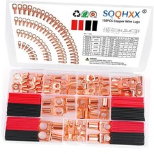 150Pcs Copper Wire Lugs, Battery Cable Ends AWG 2 4 6 8 10 12 Gauge Wire 150PCS