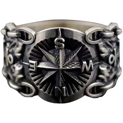 Ring Verstellbar Silber Herren Damen, Fidget Ring Offen mit Viking Kompass Ri...