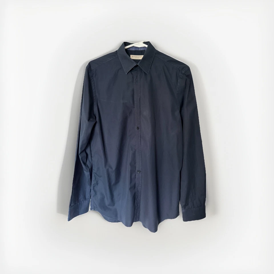 Burberry London Dark Navy Button Up Long Sleeve Size L 15 1/2.-39 - Image 2 of 4
