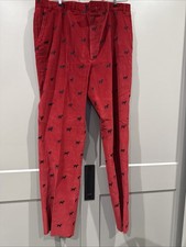 VTG Orvis Corduroy Pants Mens P 46 Red Dog All Over Print Made in USA Unhemmed