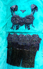 Black Iridescent belly dance 2 piece cabaret blinged out home made costume