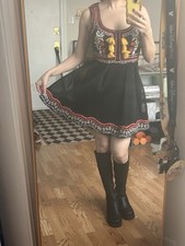 RARE Nasty Gal Black Dirndl Dress With Beaded Embroidery