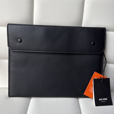NWT Jack Spade Zip Snap Tablet Sleeve Portfolio Black Leather