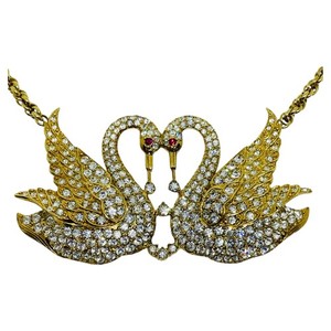 Authentic A&S ATTWOOD & SAWYER gold plated crystals swan love designer necklace