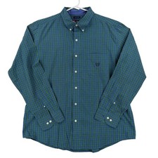 Chaps Shirt Mens XL Blue Green Check Long Sleeve Button Down Easy Care Casual