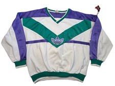 Vintage 90 s Adidas Trefoil Green Purple White Pullover Sweatshirt Large Retro