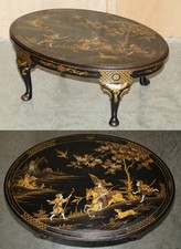 GROSSER OVALER ANTIKER UM 1920 CHINESISCHER CHINOISERIE EXPORT LACKIERTER COUCHTISCH