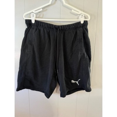 Puma Sweat Shorts Mens Medium Black Cotton Blend Fleece Drawstring Logo