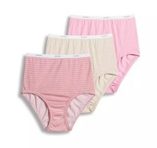 New Jockey Women's size 7 Underwear Classic Cotton Briefs Cut 3 Pack Pink Stripe
