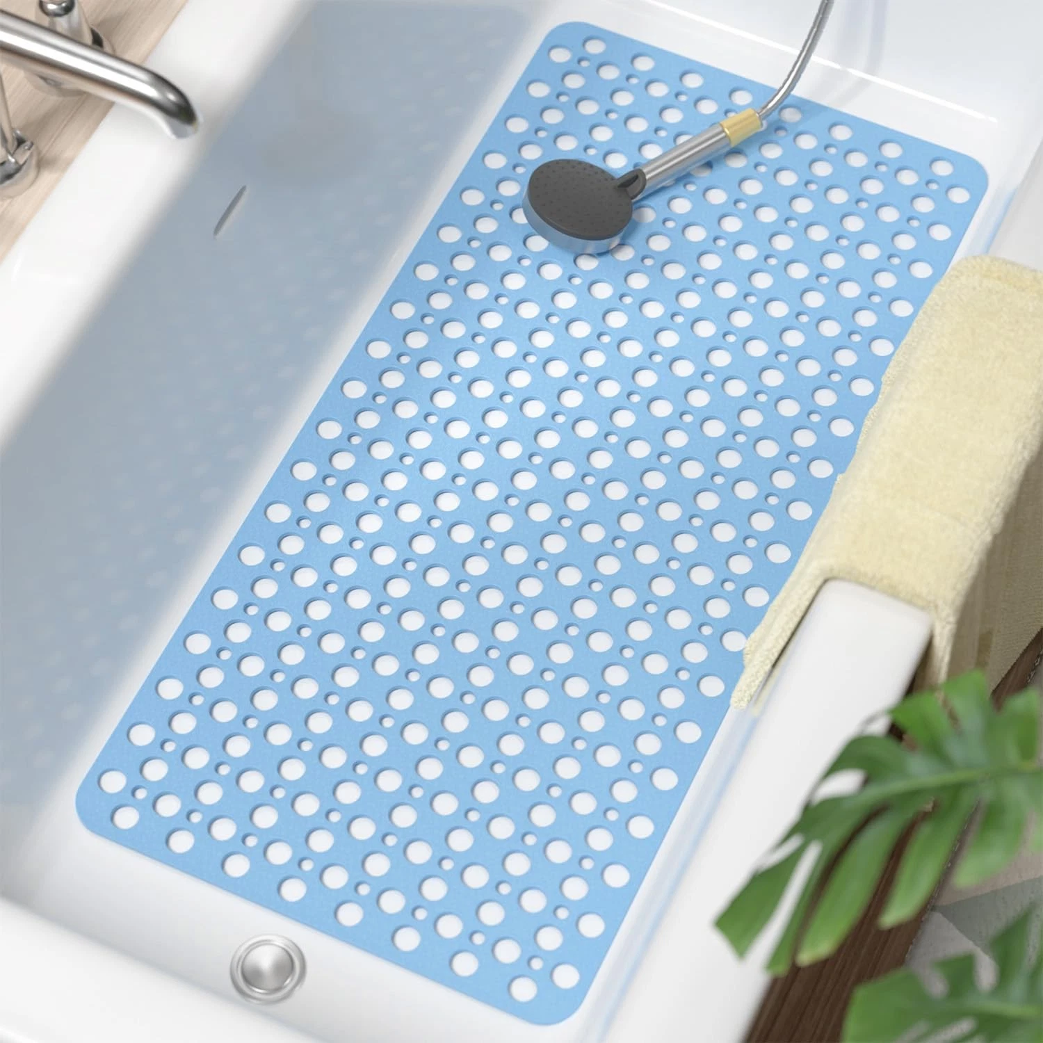 HITSLAM Bathtub Mat Non Slip, 35 x 16 Inch Long 35" x 16" (Rectangular), Blue