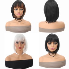 Chic 10-Inch Synthetic Bob Wig with Bangs, Natural Black Blend