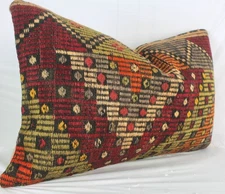 Decorative Handmade Turkish Kilim Lumbar Pillow Cover 14x23 Kilim Sofa Cushion