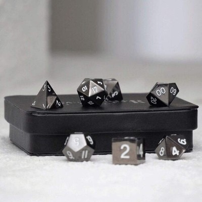 Easy Roller - 16mm Gun Metal RPG Polyhedral Dice (Set of 7) - White Numbering