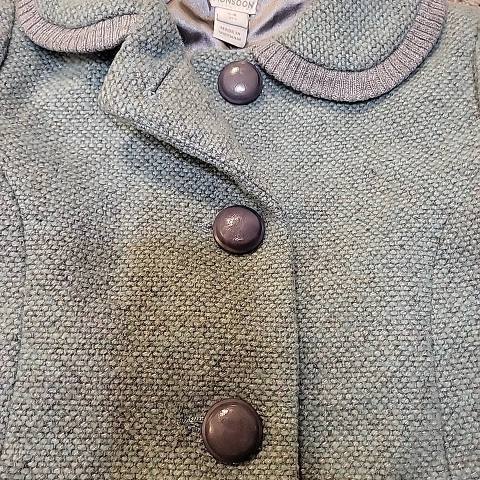 Casaco de lã MONSOON London Vintage Y2K cinza-petróleo cintilante para meninas tamanho 5-6Y - Imagem 4 de 4