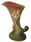 Vtg.1930s Roseville Iris Cornucopia Vase , #131-6, Pink & Green