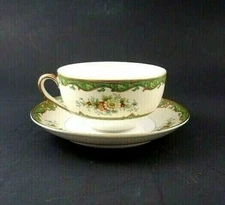 Antique Noritake Floral on Cream Band Tea Cup & Saucer Blossom M Mark