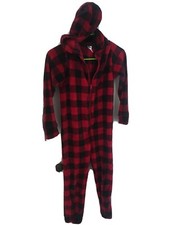 Dip Boys 4 Red  Black Buffalo Plaid Flannel Pajamas. One Piece w/Hood