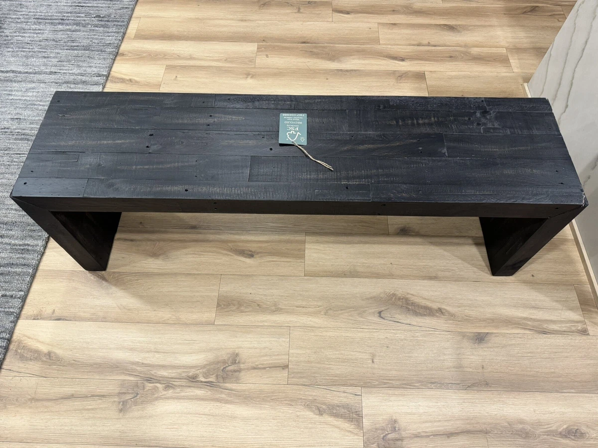 West Elm Emmerson Reclaimed Wood Dining Bench Ink Black 58 NEW w Proof