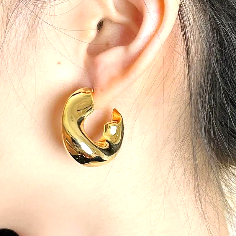 Hoop Earrings Matte Gold Hoop Earrings 18K Gold Plated Brushed Gold Drop Earring-image