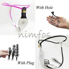 Male Chastity Belt with Hole Plug Stainless Steel Chastity Device Cage Strapon