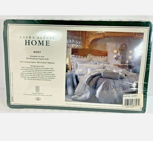 NOS Vintage Laura Ashley Flat Sheet w/Blue and White Stripes - Twin Size - Picture 2 of 5