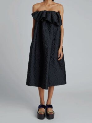 $2420 Dries Van Noten Women's Black Strapless Ruffled Jacquard Dress Size 34