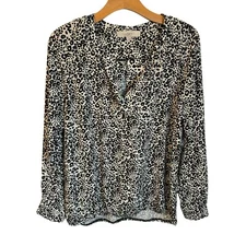Loft Blouse Size Medium Black White Long Sleeves Animal Print Women Blouse. 
