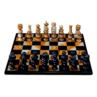 Schachbrett Marmor Schwarz und Onyx Schach Set Italian Marble Chessboard 35x35cm