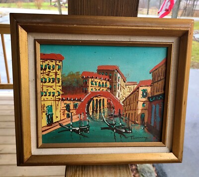 Vintage Retro Painting On Board Italy Venice Water Scene Signed Tommy 14'' x 12''