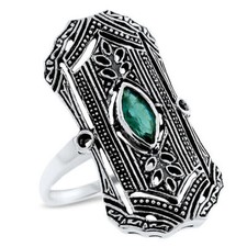 GENUINE EMERALD STONE 925 STERLING SILVER DECO ANTIQUE STYLE FILIGREE RING 1084