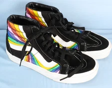 VANS SK8-HI Sneakers Shoes BLACK-RAINBOW High-Top Skate SUEDE/CANVAS M-5.5, W-7