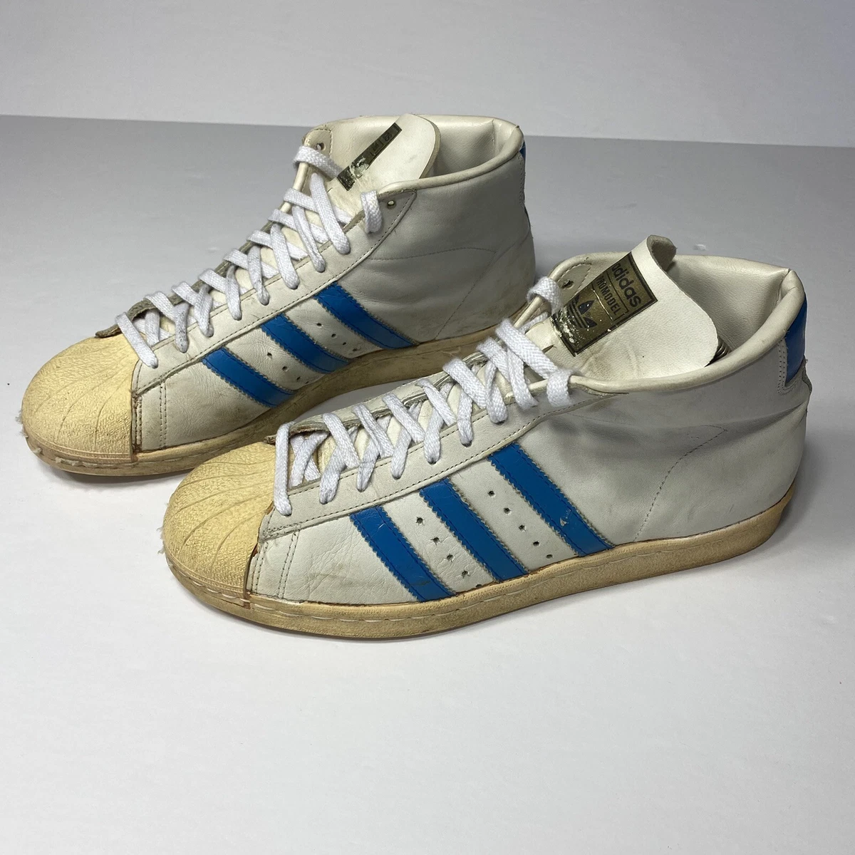 Vintage Adidas Pro Model White Blue Made in France Size 10.5 1970's True  Vintage
