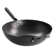 Hammered 13 In. Black Heavy Gauge Carbon Steel Wok