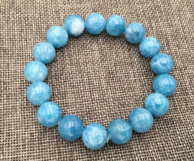 Natural 12mm  Blue Larimar Gemstone Round Beads Water Pattern Bracelet 7.5'' AAA