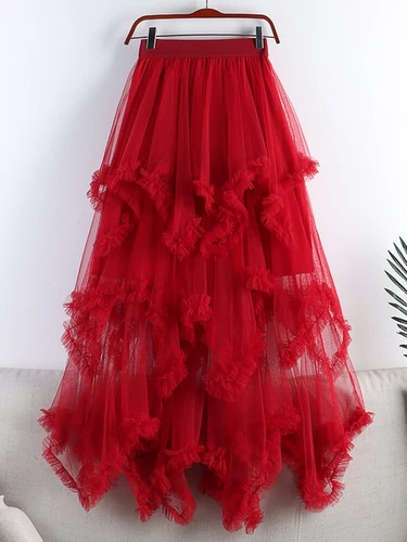 Tulle Long Dress for Women 2023 Summer Cute Irregular Mesh High Waist Maxi Skirt - Bild 20 von 33