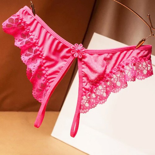 Womens Panties Lace Floral Crotchless Thongs Underwear Lingerie G-String Briefs - Picture 21 of 24