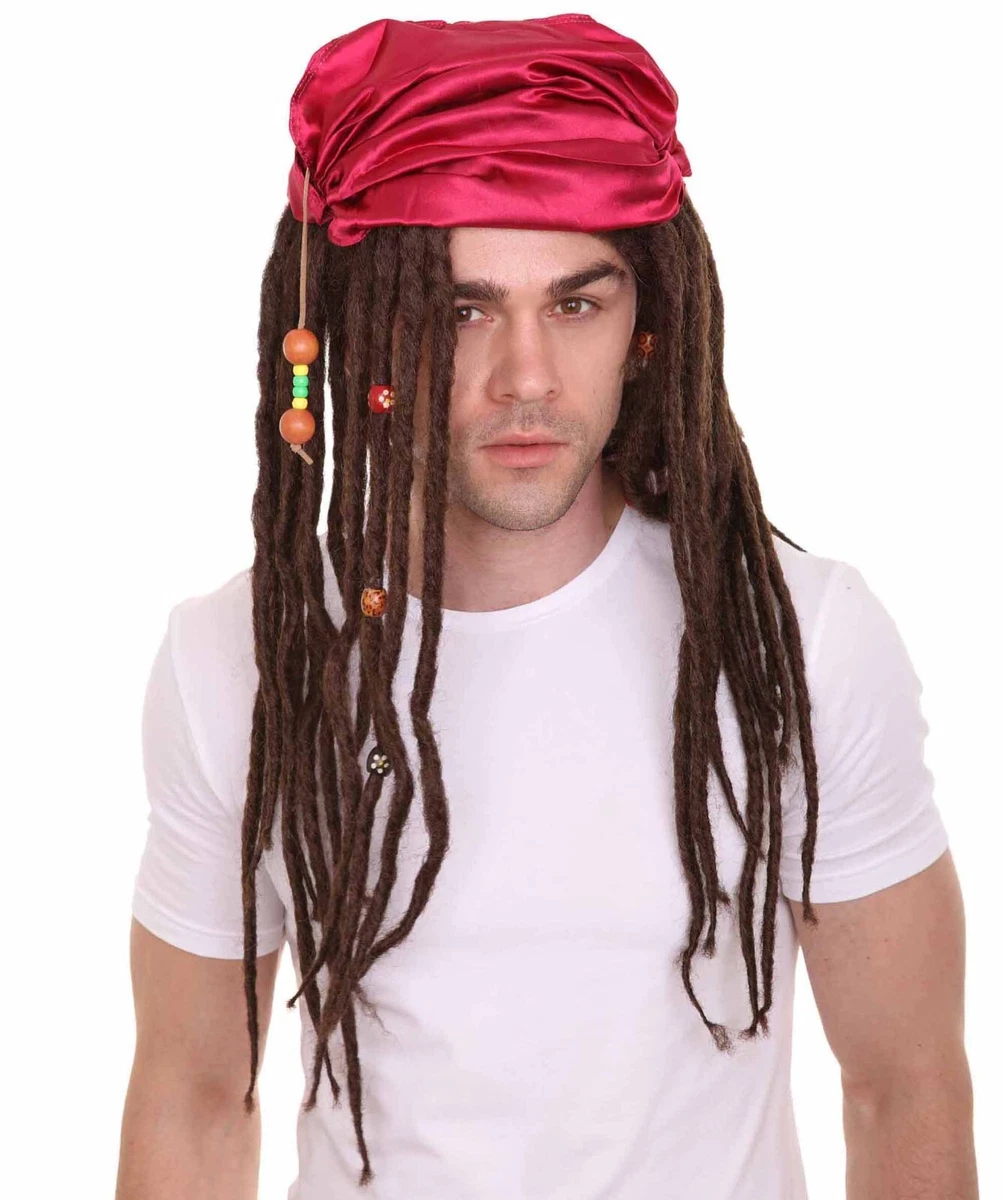 Perruque De Pirate Jack à Cheveux Longs Châtain – Avec Bandana Et Perles Tressées – Idéale Pour Déguisement, Carnaval, Soirée à Thème