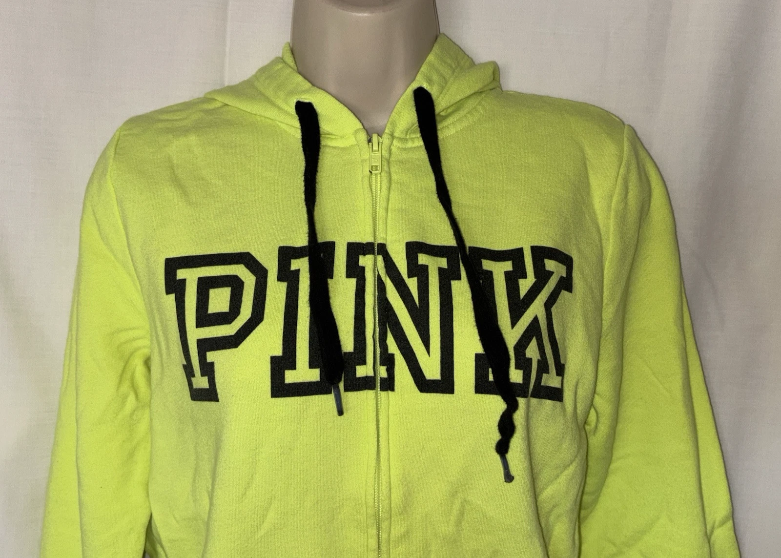 UNDERCOVER Felpa con cappuccio Victoria’s Secret rosa taglia M verde fluo misto cotone zip logo