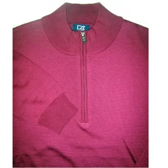 NWOT Men's 2XLT Tall 1/4 Zip Cutter & Buck Merino Wool Acrylic Pink Sweater $168 - Image 2 of 4