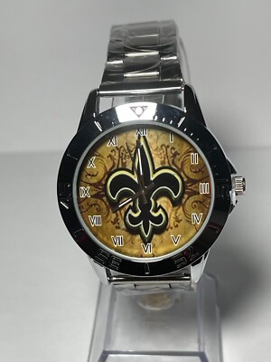 New Orleans Saints NFL Logo Stainless-Steel Link Silver Analog