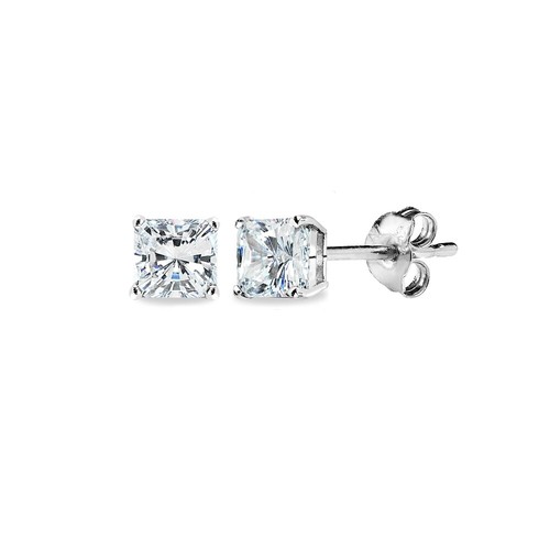 Boucles D'oreilles Diamant Simulé 1.50TCW Coupe Princesse En Argent 925 - Clous Solitaires, Fait Main